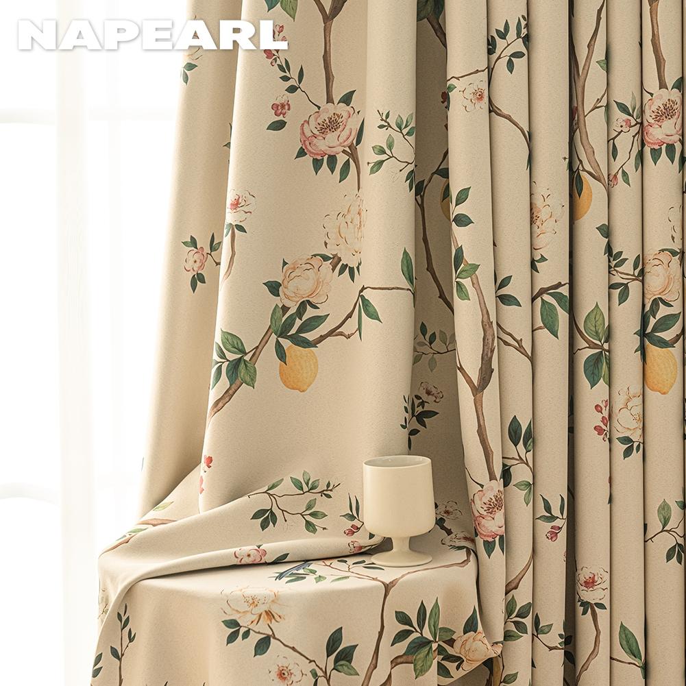 1PC NAPEARL 80% Blackout Curtain Vintage Cream Colored Thick Curtains Rustic Style Printed Curtains for Bedroom Living Room Window for Home Decor