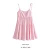Kaslead New Arrival Women's Clothing Fashion Style Layered Patchwork Pink Sling Dress Loose Versatile Short Skirt