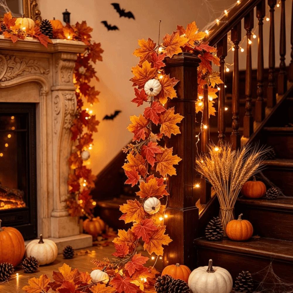 Bright Foliage Artificial Maple Leaf Garland Hanging Autumn Style Decorative Maple Leaf Vine Realistic Appearance