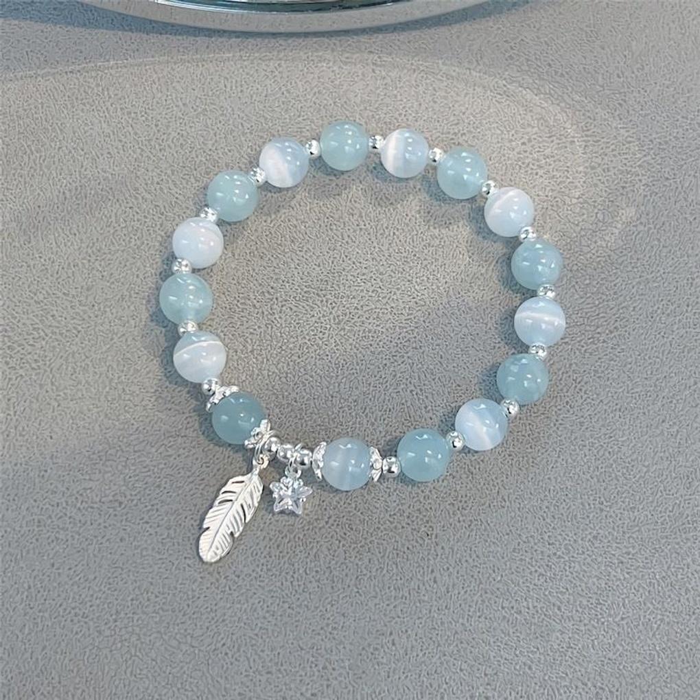 Women's Summer Marine Crystal Silver Feather Ball Bracelet