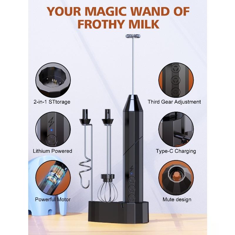 

Electric Milk Beater Stainless Steel Coffee Cream Electric Milk Foamer Egg Beater Portable Mixer black