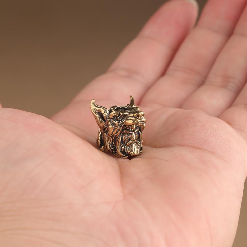 Brass Viking Head Bead Pendant Keychain Accessory DIY Crafting Supplies Metal Charm for Jewelry Making and Decoration