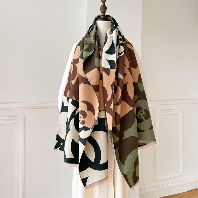 Winter new camellia double-sided scarf thickened warm shawl imitation cashmere student cape cold women
