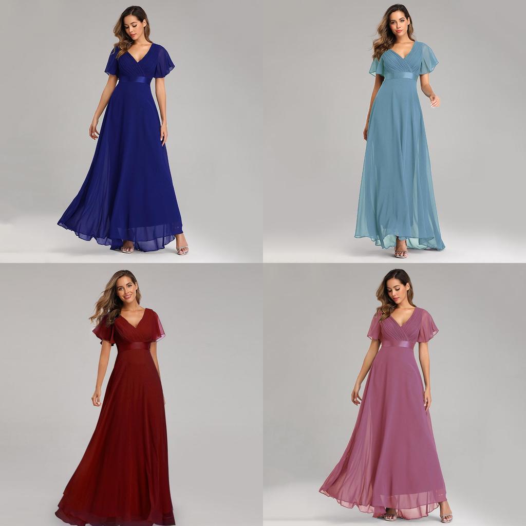 Chiffon Spring Summer Long Dress With Deep V Neck And Ruffle Details For Formal Events