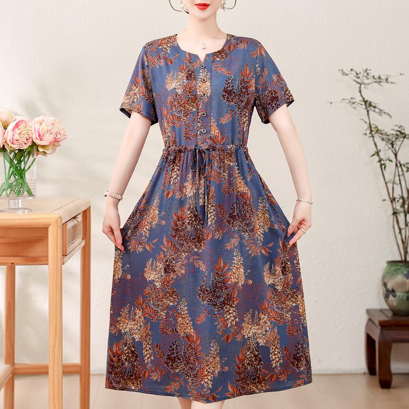 Elegant Women's Summer Dress Plus Size Vintage Clothes Short Sleeve Loose Long Dresses