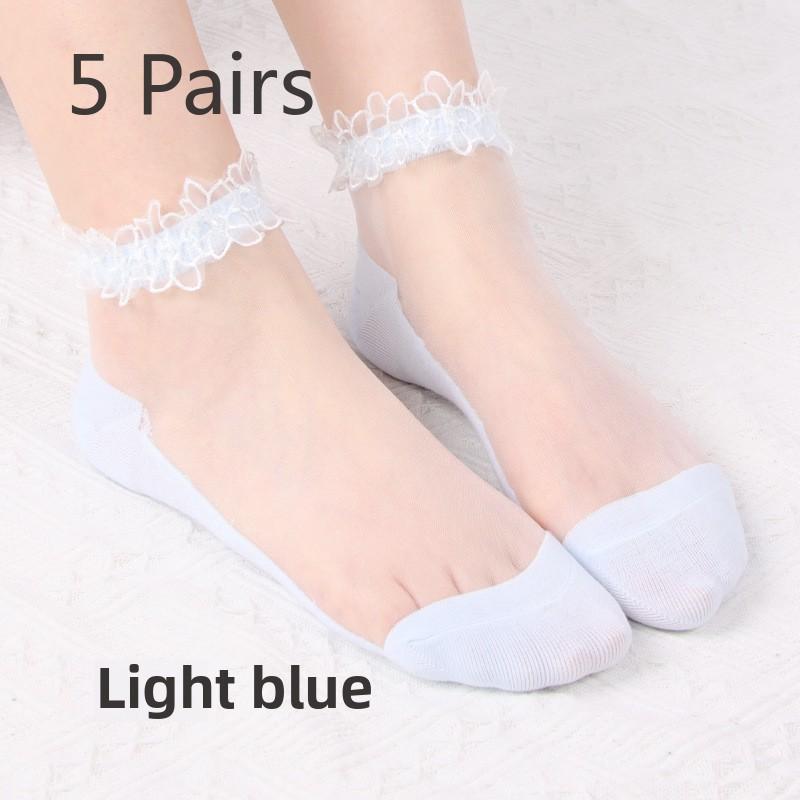 5 Pairs Socks Women Spring Summer Thin Transparent Lace Lace Socks Short Crystal Glass Stockings