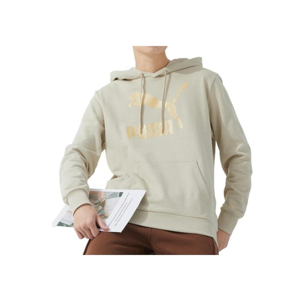 Puma Letter Logo Printed Hooded Casual Long Sleeve American Vintage Sweatshirt Unisex sweatshirt Gray Earth 625822-90