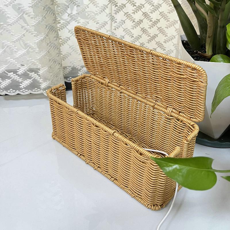 Hand-Woven Charging Station Storage Box Cable Management Basket For Usb Cables Data Cables Organizer