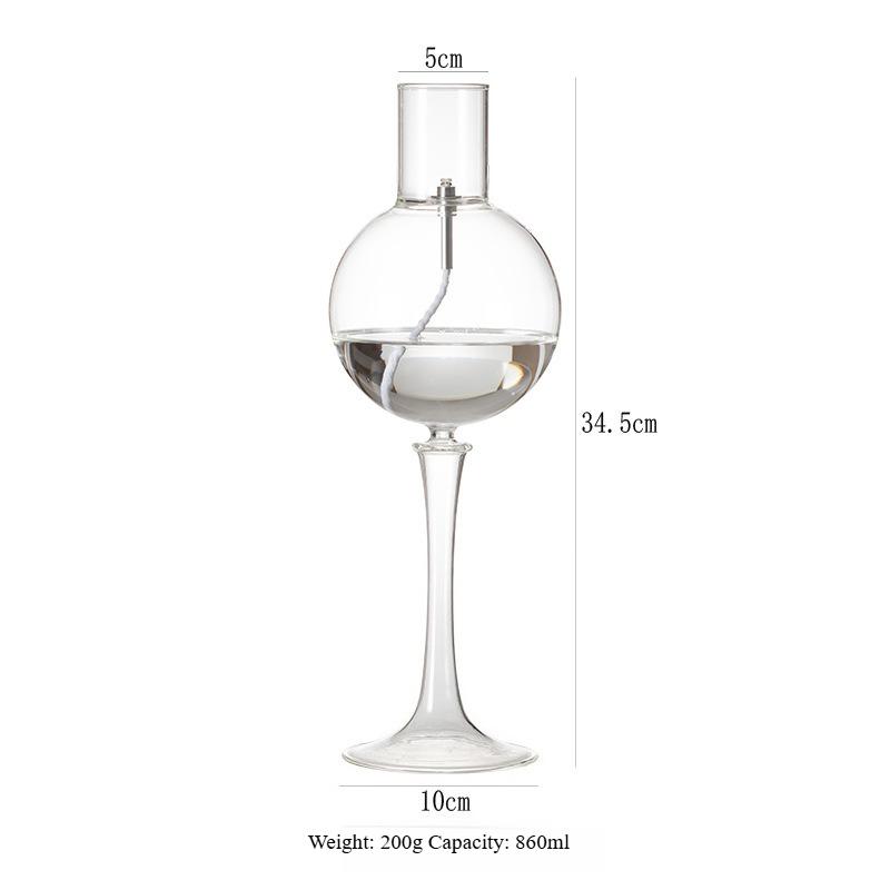 

Simple New Chinese Style Transparent Glass Candle Holder High Footed Spherical Oil Lamp Retro Decorative Home Ornament