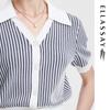 ELLASSAY Women's Striped Polo V-Neck Knit Top
