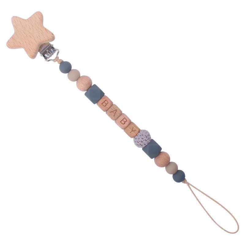 Baby Pacifier Clips Handmade Wood Soother Chew Teethers Toys Dummy Safe Silicone Teething Pacifier Chains Gift