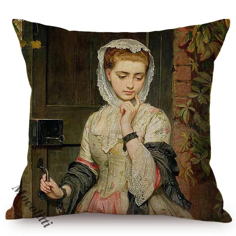Elegant Lady Beautiful Nordic Classical Woman Oil Painting Home Decorative Throw Pillow Case Art Room Gallery Sofa Cushion Cover