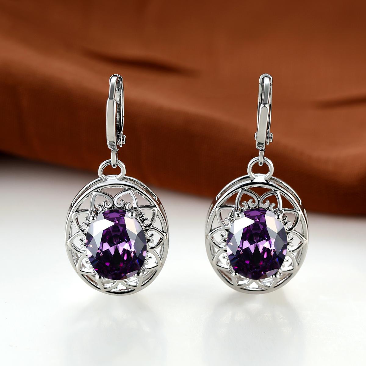 

Изящные серьги-кольца овальной оливково-зеленого цвета с камнем и цветком, роскошные классические обручальные серьги серебряного цвета для женщин фиолетовый