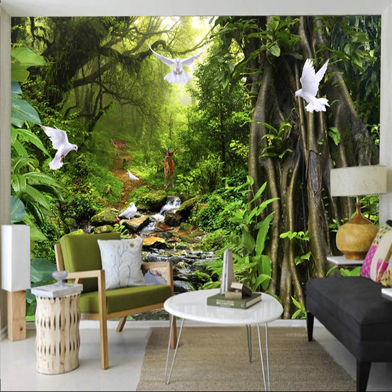 

Modern Nature Landscape 3D Wallpaper Green Forest Mural Wall Papers Living Room Bedroom Background Wall Mural 200 cm(W) x 140 cm(H)