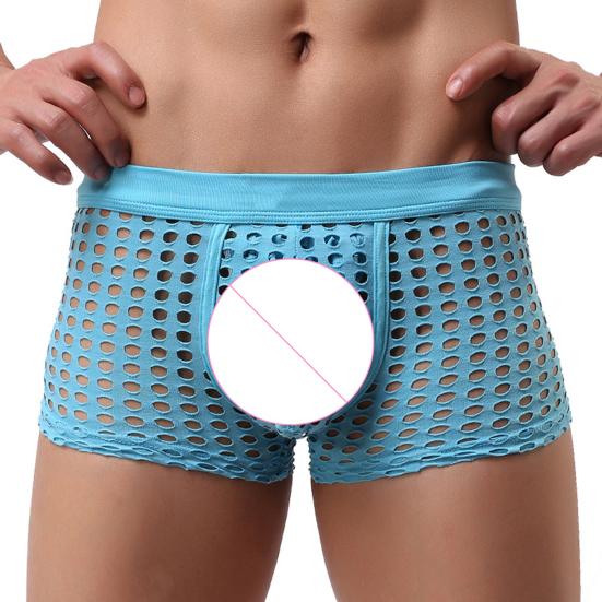 Men Sexy Hollow Out Shorts Briefs Low-rise Breathable Mesh Underwear Solid Color 3D