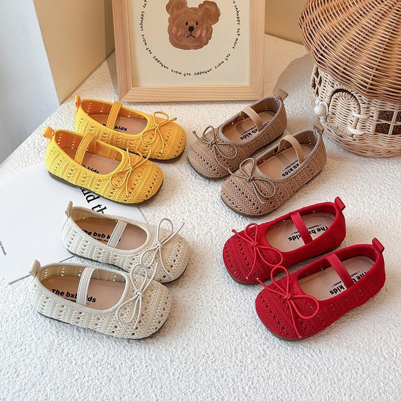 Girls bag head sandals 2025 new summer children's bow princess single shoes girls baby breathable woven shoes