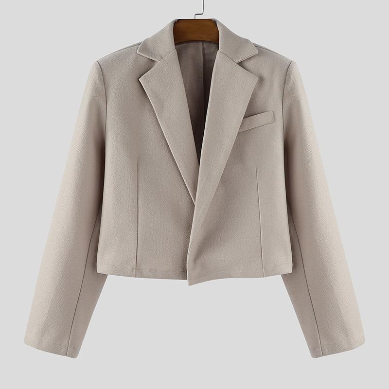 INCERUN Autumn Winter Men Long Sleeve Melton Cropped Short Blazer Coats