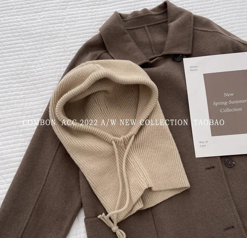 Gestrickte Kapuzenmützen Winter Sturmhaube Hüte Frauen Koreanischen Stil Outdoor Wärmer Kordelzug Hüte Einteiliges Neck Collar Beanie Cap