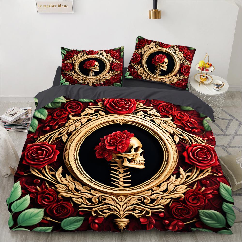 

Постельное белье с черепами и цветами, Набор пододеяльников, Одеяло, Постельный комплект, Знаменитый лен, Полуторный, Двуспальный, Кинг-сайз, Односпальный размер, Дропшиппинг, Подарок EU Single 135x200cm