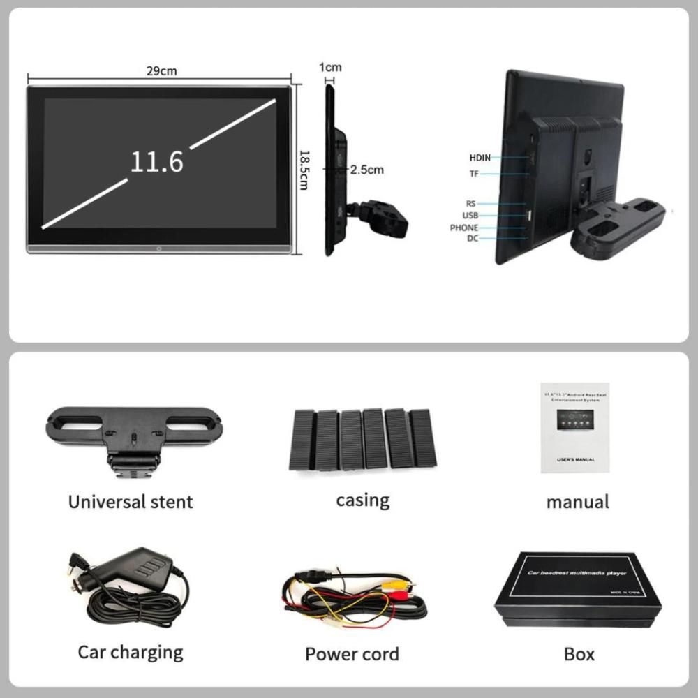 11.6-inch Headrest-mounted Display, In-car HD Android Multimedia System, Rear-seat Entertainment System.