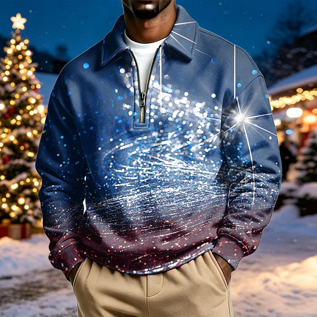 Herren lässiges Weihnachtsdruck Viertelreißverschluss Sweatshirt mit Kragen