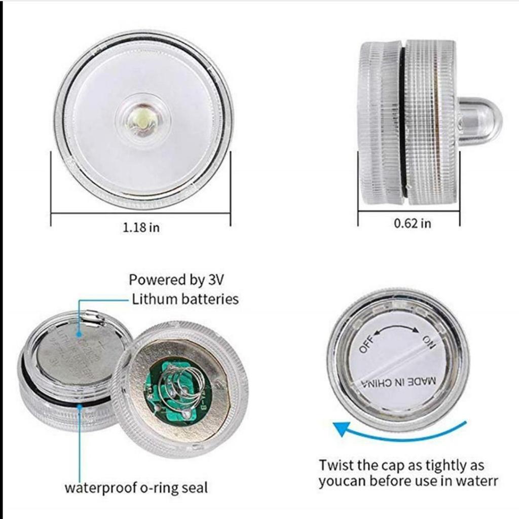 10Pc Submersible Light Flameless Candles Waterproof Wedding Party