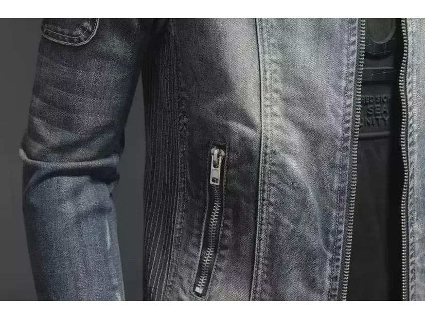 Herren Europäischer Stil Slim Fit Retro Denim Motorradjacke