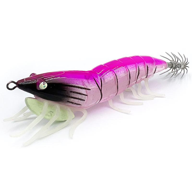 Night Glow Wooden Shrimp Squid Hook Soft Footed Bait with Sound Beads Fake Bait for Fishing