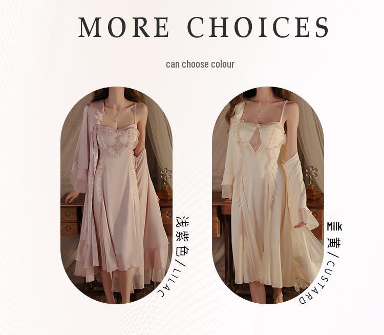 Rose Sweet Lingerie Set: Padded Camisole Dress with Tie-Front Robe