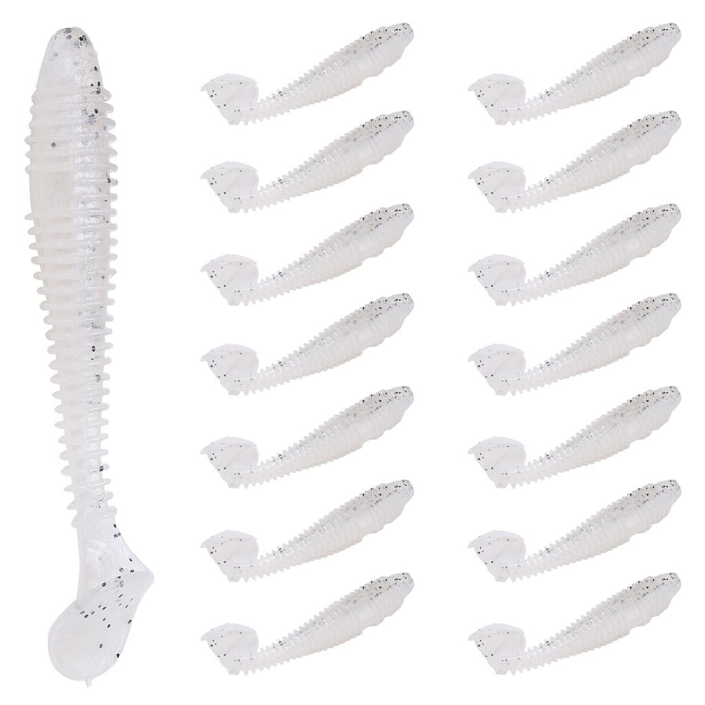 15Pcs Silicone Soft Lure Simulation T Tail Fishing Bait Double Color with Spiral Pattern for Sea