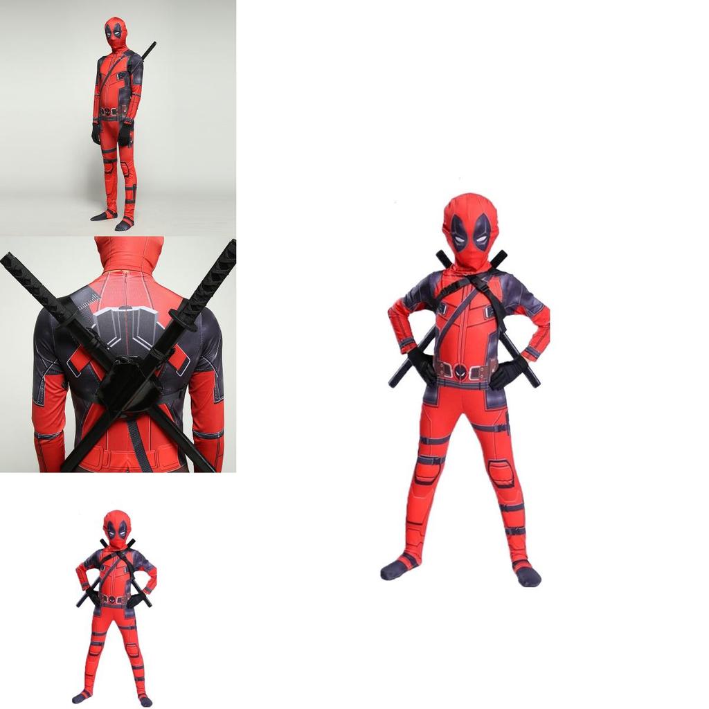 Deadpool Cosplay Jumpsuit With Polyester Spandex For Kids Halloween Party