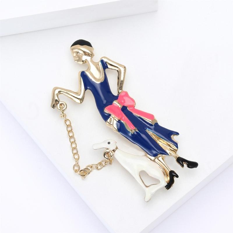 Fashionable Sophisticated Walking Girl Lapel Pin with Dripping Oil Designs Contrast Accessory for Party Supplies Costumes