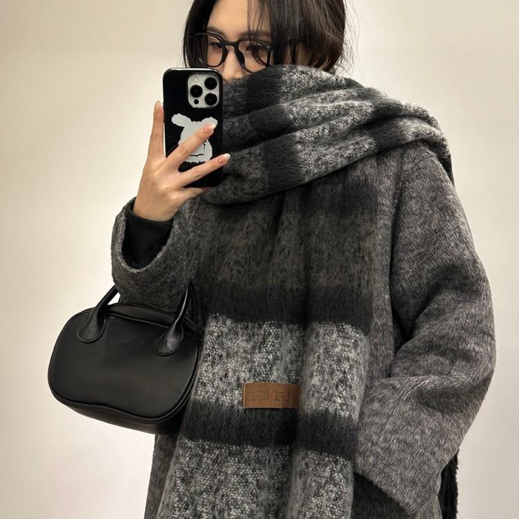 Scarf Women's Winter Solid Color Mohair Korean Style Versatile Student High End Thickened Warm Scarf New Style