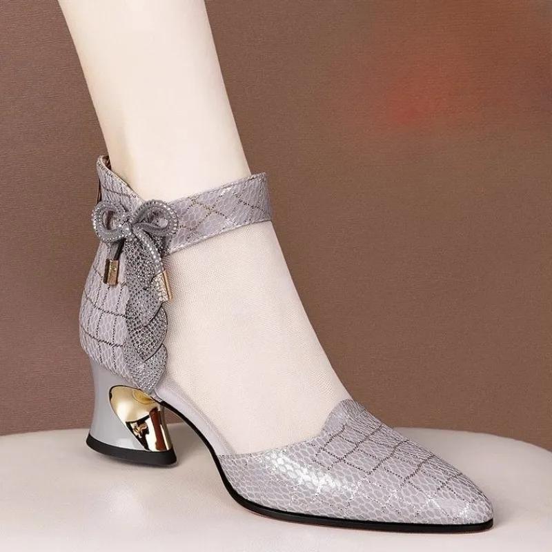 Fashion Women Summer Sandals Comfortable Mesh Outdoor Pointed Toe High Heels Sandals Trend 2025 Luxury Ankle Casual Shoes for Women