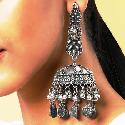 Boucles d'oreilles Jhumka traditionnelles de luxe oxydées, anti-ternissement, légères, faites à la main