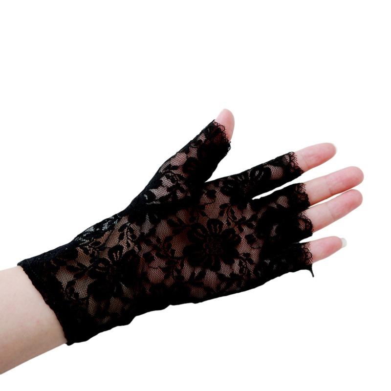 Womens Sexy Dressy Lace Gloves Sunscreen Short Gloves Fingerless Lace Driving Gloves Spring And Summer Mittens Accessories