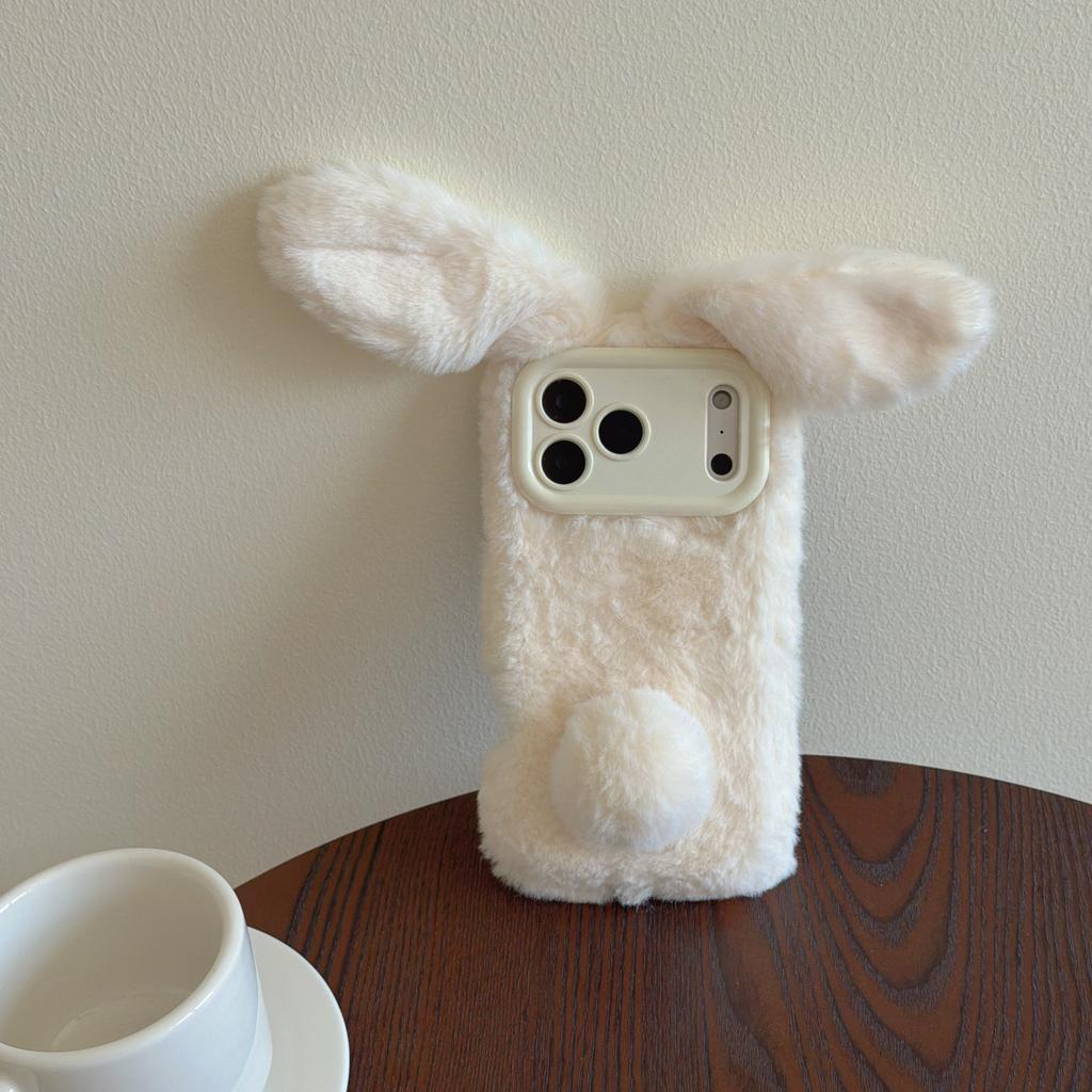 3D Rabbit Ears Warm Furry Plush Bunny Phone Case With Lanyard For Galaxy S25 Ultra 23 24 Ultra A14 15 35 54 56 A16 05S 36 Cover