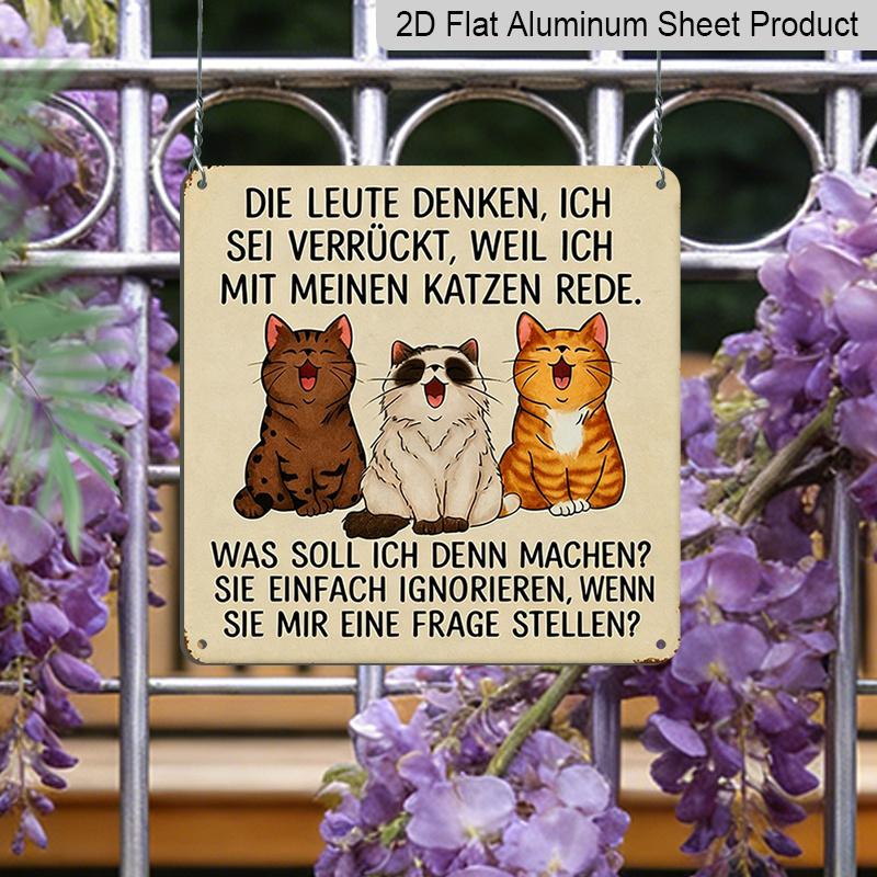 2D Flat, 1pc Funny Cat Lady Wall Sign "I Talk To My Cats" - Vintage Metal Plaque with Retro Tin Sign Style, Outdoor/ Decoration Suitable for Living
