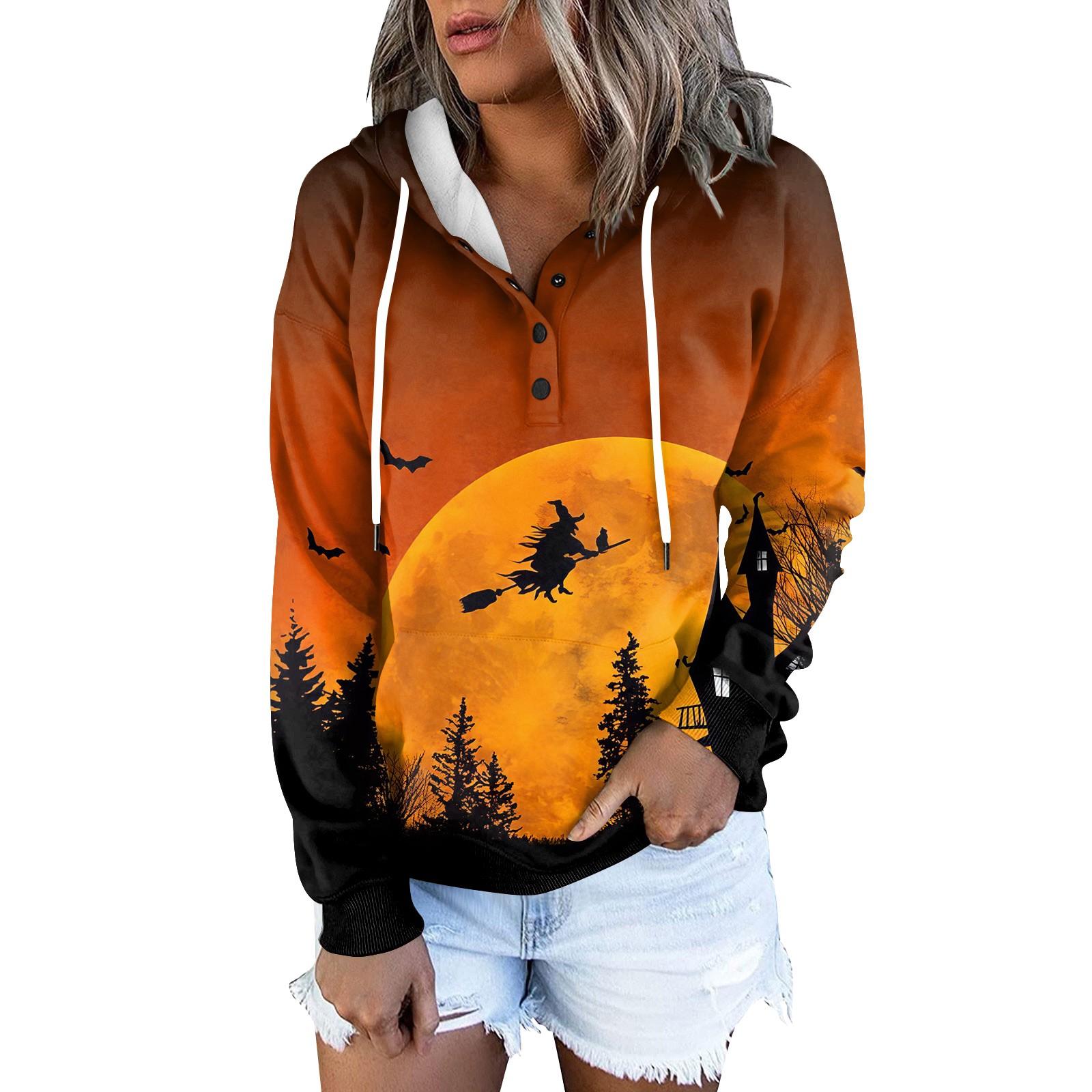 

Женская модная облегающая толстовка с капюшоном и длинным рукавом с принтом на Хэллоуин M оранжевый