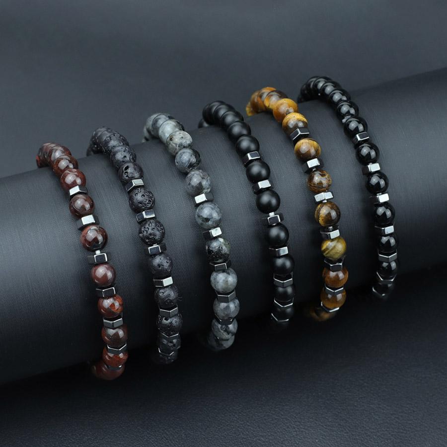 New 6mm Tiger Eyes Lava Stone Strand Bracelet For Men 6 Colors Available Hematite Meditation Healing Braslet Sports Accessories