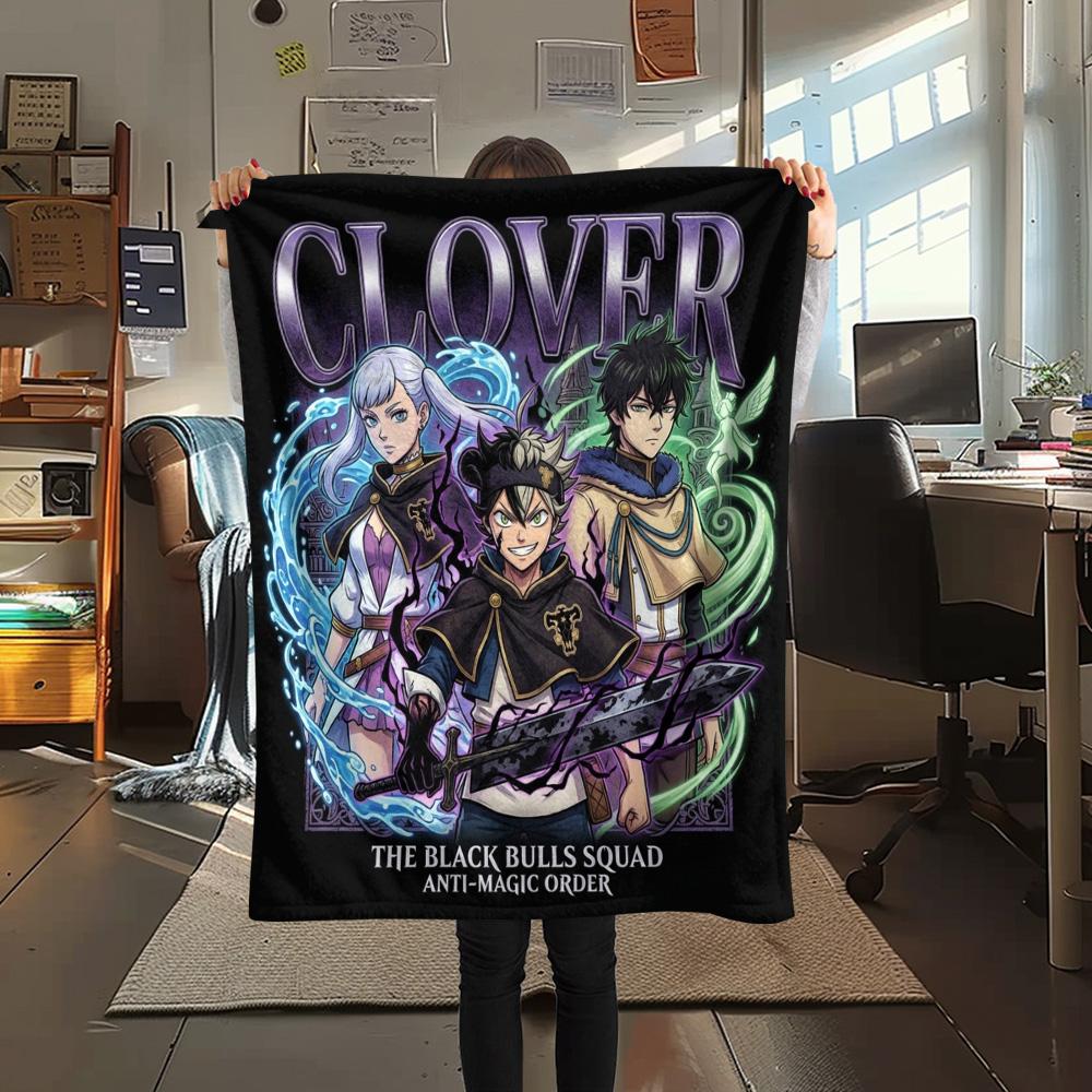 1PC Black Clover Patterned Flannel Blanket Suitable For All Seasons For Home Decor Warmth And Comfort Gifts Holiday Present