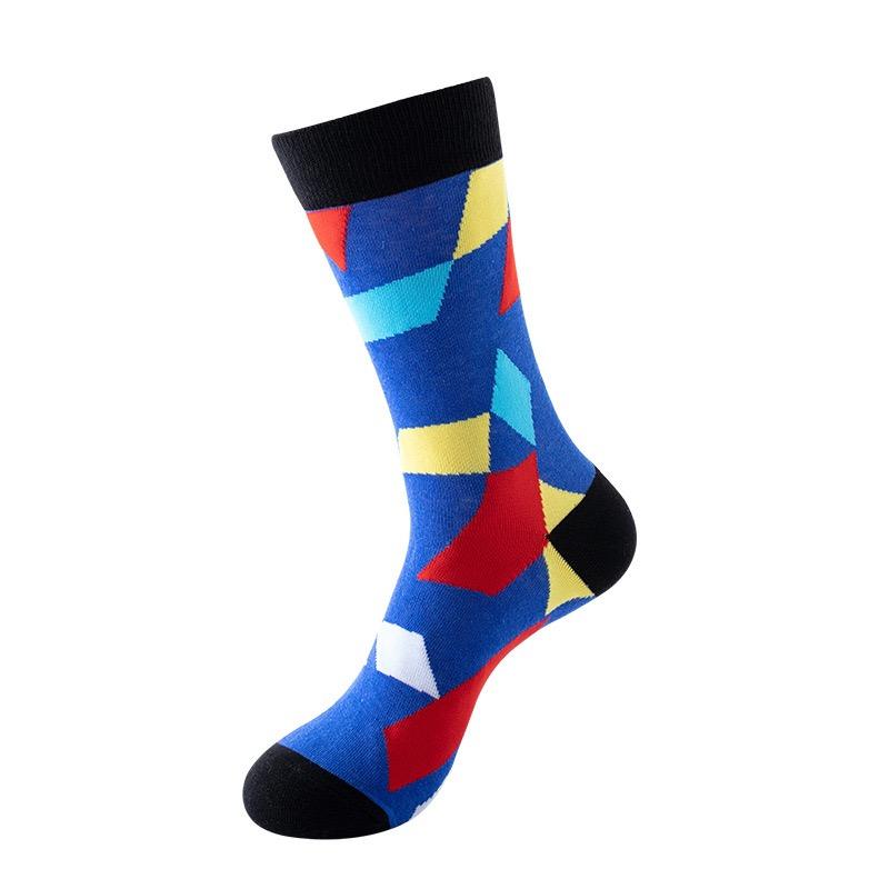 Hundreds Fashion Business Men 100% Cotton Happy Lattice Socks Unisex Boys Combed Hip Hop Street Skateboard Funny High Sox Set