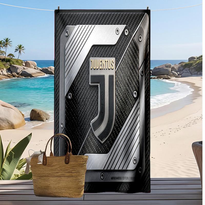 Asciugamano da Spiaggia Stampato Juventus FC Asciugamano Morbido ad Asciugatura Rapida Coperta da Spiaggia Rettangolare Grande Portatile per Viaggi Piscina