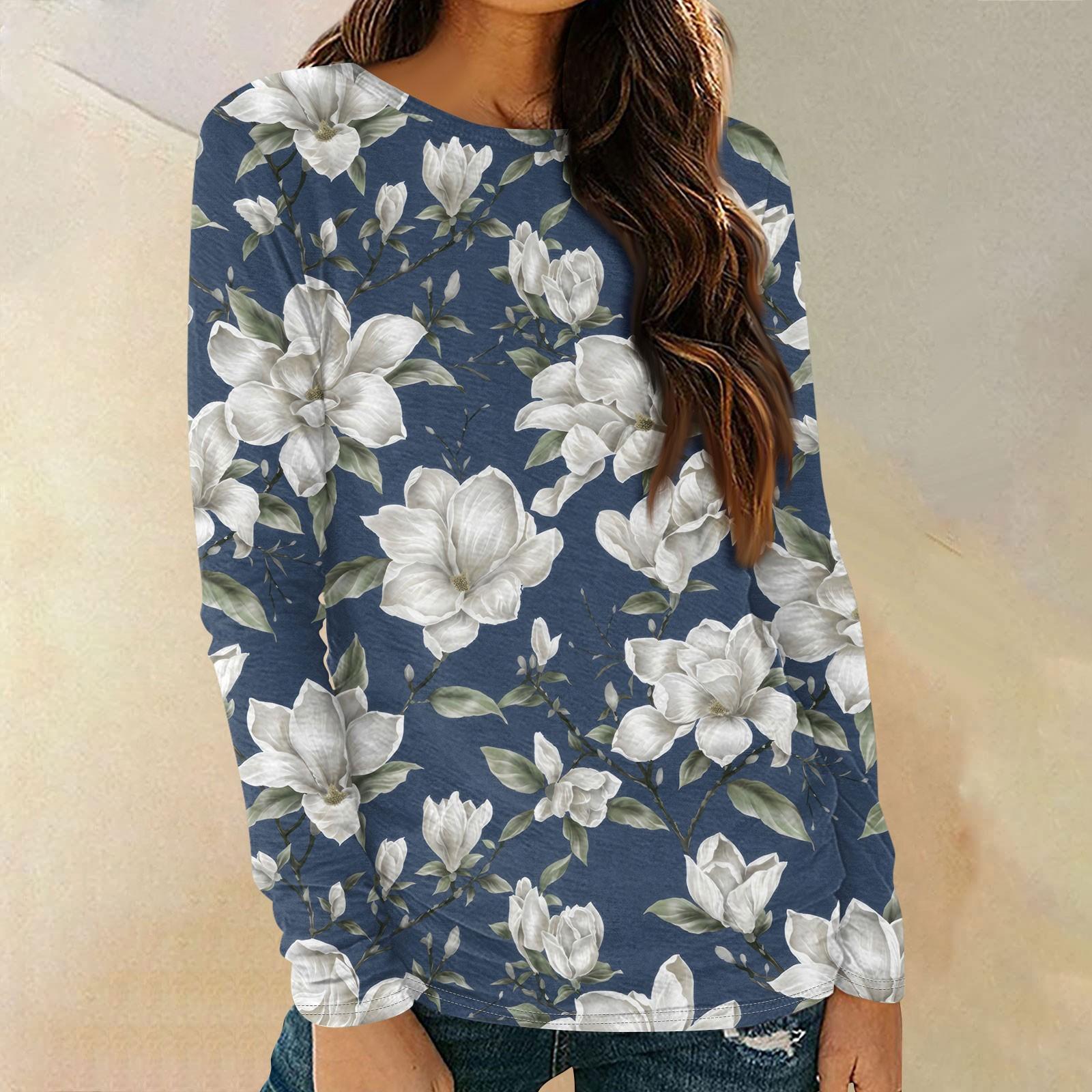 

Summer Clothes Women Womens Long Sleeve Round Neck Shirts Basic Tee Casual Top Fall Trendy Tunic Outfits Fitted T Shirts 8XL