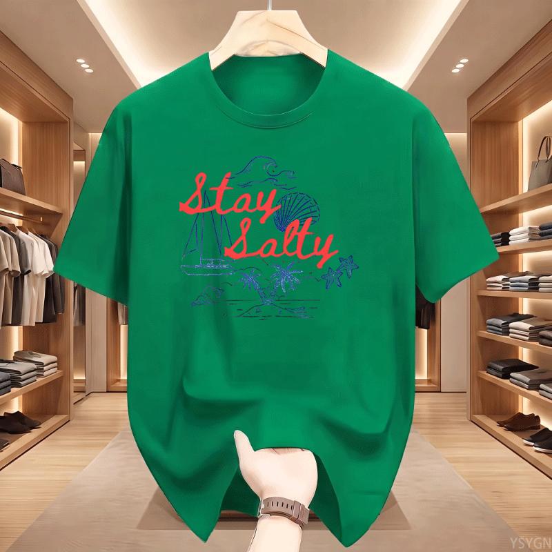 Stay Salty Graphic Tee Beachy Summer Cotton T Shirt Casual Round Neck Printed Short Sleeve Tshirts Unisex Comfortable Clothing