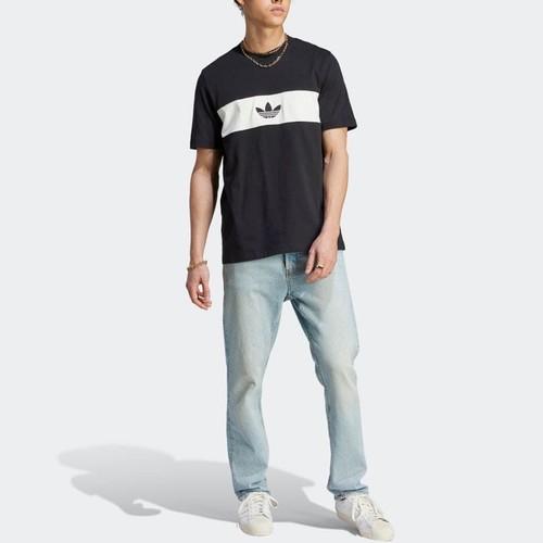 adidas Color-block Logo Print American Retro Crew Neck T-shirt for Men, Black