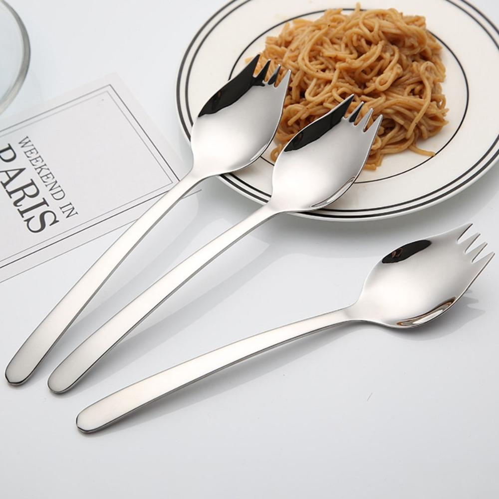 Picnic Long Handle Stainless Steel Dinnerware Outdoor Salad Forks Flatware Dessert Spoons Spork