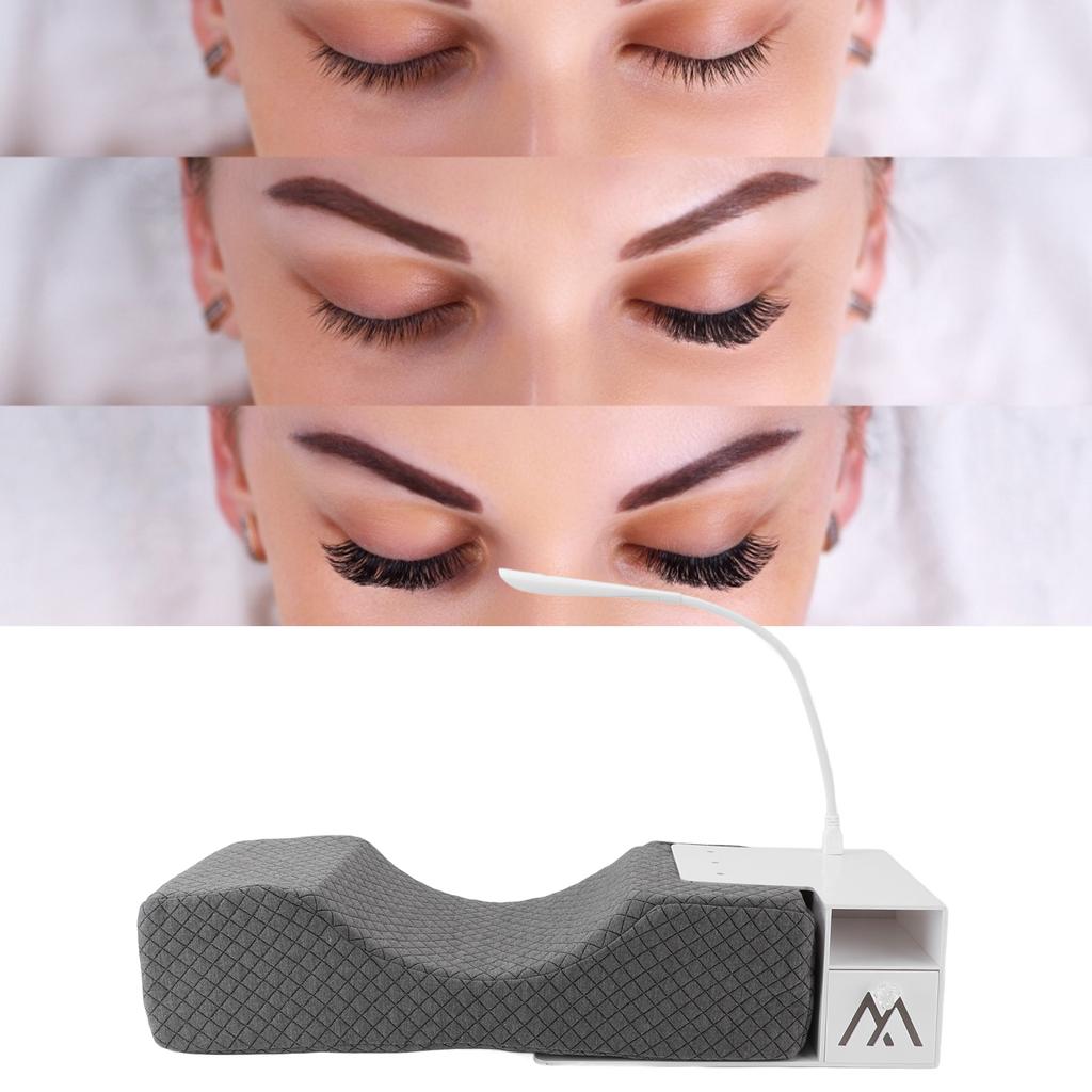 Eyelash Extension Memory Foam Pillow with Shelf Organizer Stand Lighting Ergonomic Lash Extension Grafting Pillow