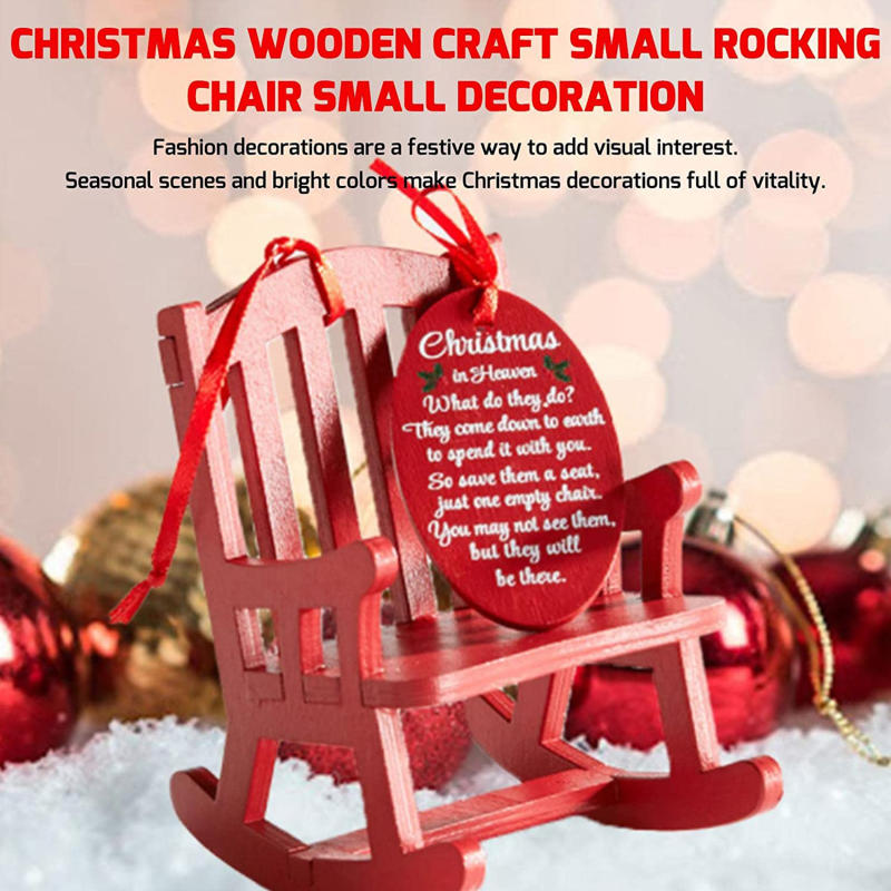 Christmas Mini Wooden Red Decorative Rocking Chair Ornament Decorations Holiday Xmas Tree Hanging Pendant Craft Gift