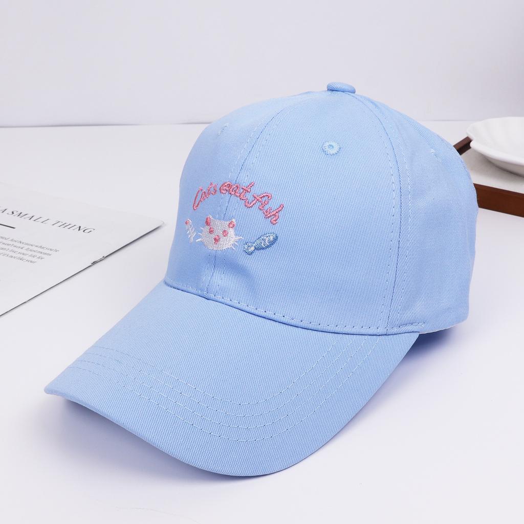 Cute kitten embroidered yellow baseball cap female spring summer soft top versatile baseball cap wide brim show face small hat